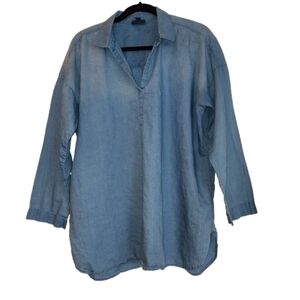 J Jill Indigo Popover Lightweight Tunic Blouse Size L Side Slits High Low Soft